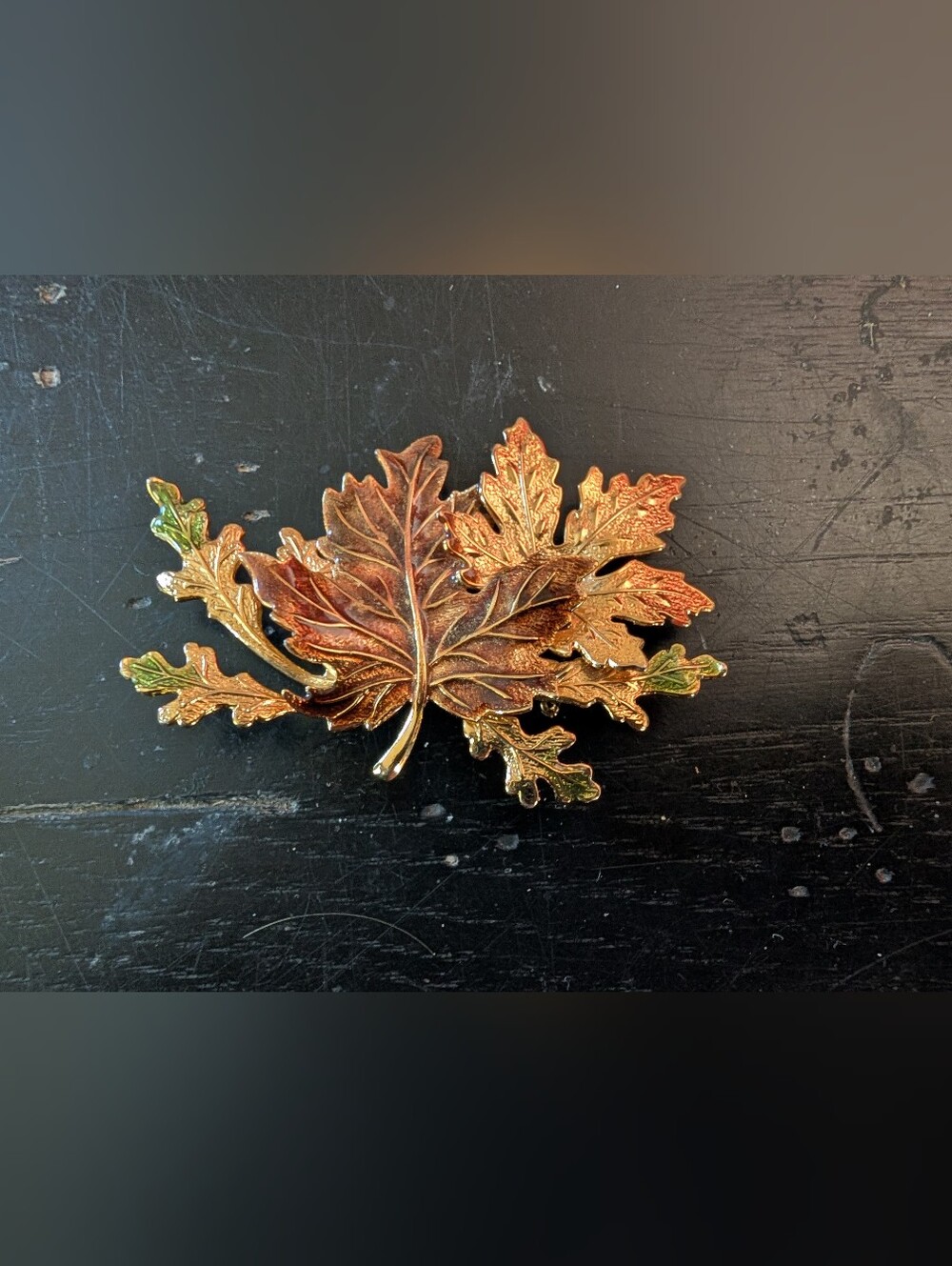 Gold-Toned Multi-Leaf Autumn Textured Brooch Outdoors Naturecore Dark Academia